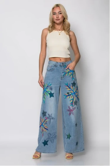Jean handpainted παντελόνα μπλε