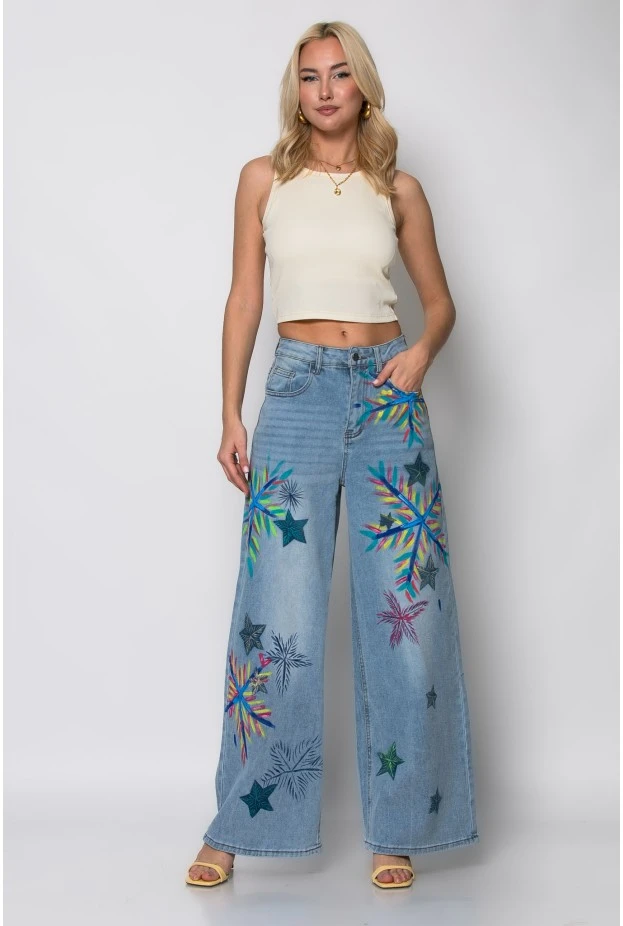 Jean handpainted παντελόνα μπλε