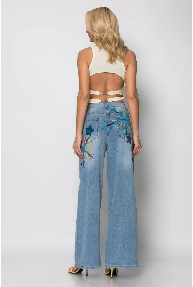 Jean handpainted παντελόνα μπλε