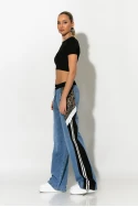 Wide leg jean παντελόνι με λεοπάρ και fly λεπτομέρειες μαύρο Wide leg jean παντελόνι με λεοπάρ και fly λεπτομέρειες μαύρο