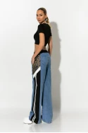 Wide leg jean παντελόνι με λεοπάρ και fly λεπτομέρειες μαύρο Wide leg jean παντελόνι με λεοπάρ και fly λεπτομέρειες μαύρο