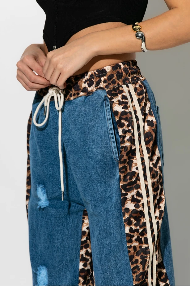Wide leg jean με leopard λεπτομέρειες μπλε σκούρο Wide leg jean με leopard λεπτομέρειες μπλε σκούρο