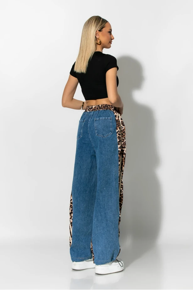 Wide leg jean με leopard λεπτομέρειες μπλε σκούρο Wide leg jean με leopard λεπτομέρειες μπλε σκούρο