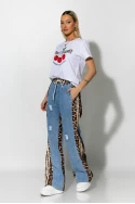 Wide leg  jean με leopard λεπτομέρειες μπλε ανοιχτό