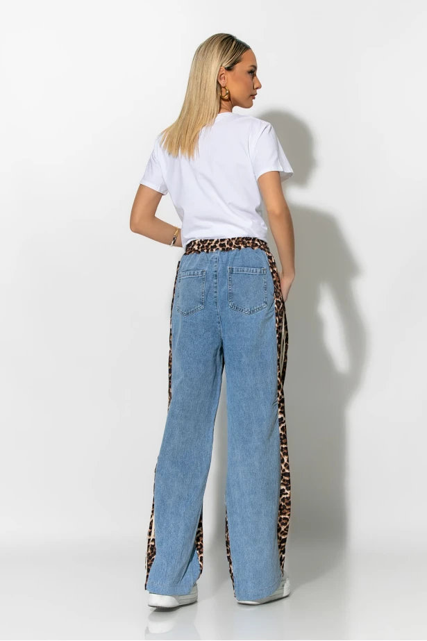 Wide leg  jean με leopard λεπτομέρειες μπλε ανοιχτό