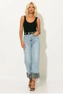 Jean straight leg με λεοπάρ ρεβέρ μπλε