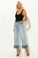 Jean straight leg με λεοπάρ ρεβέρ μπλε