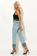 Jean straight leg με λεοπάρ ρεβέρ μπλε