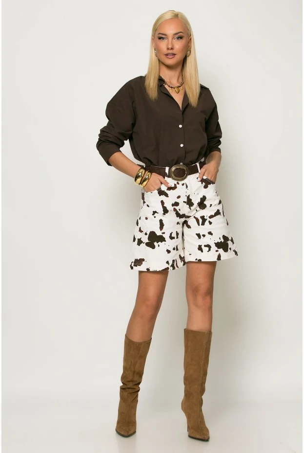 Jean βερμούδα cow print εκρού