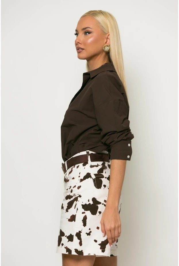 Jean βερμούδα cow print εκρού