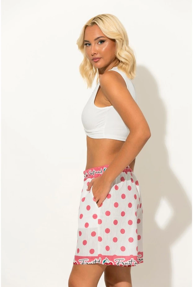 Σόρτς πουά με print cherry λευκό
