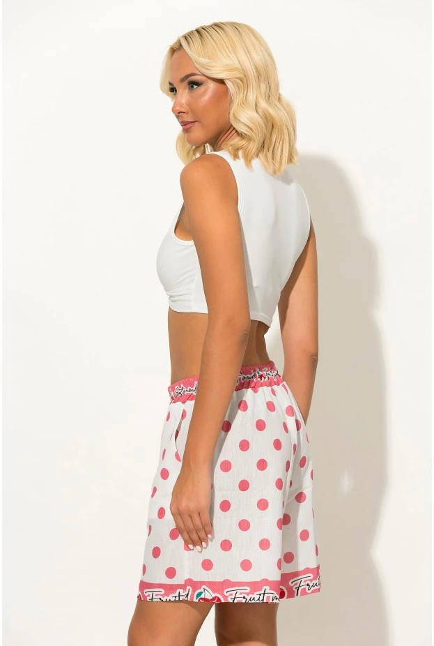 Σόρτς πουά με print cherry λευκό
