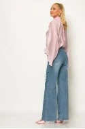 Jean straight leg με flower print μπλε