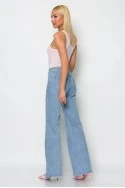 Jean wide leg με κεντητά flower σχεδια μπλε ανοιχτό