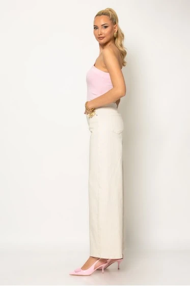Jean wide leg μπεζ