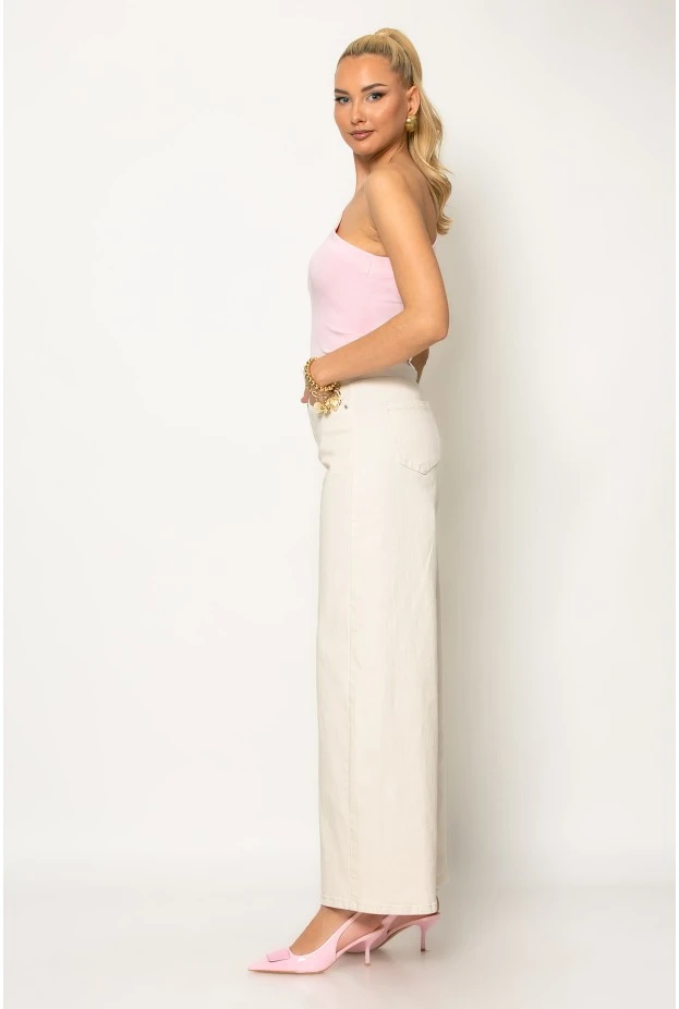 Jean wide leg μπεζ