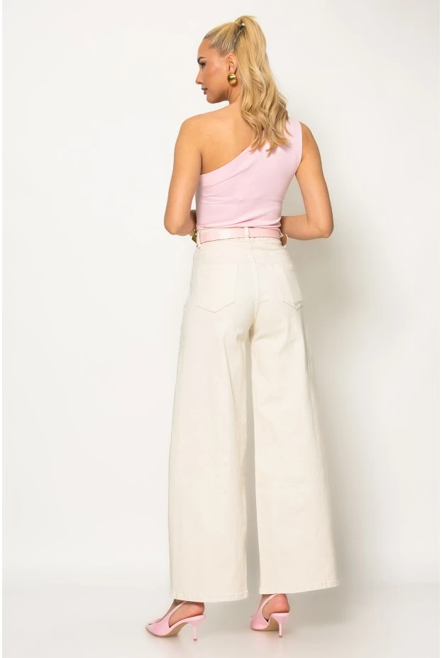 Jean wide leg μπεζ