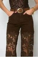 Jean με floral δαντέλα καφέ