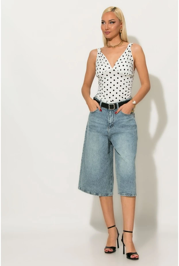 Jean loose fit βερμούδα με ζώνη μπλε ανοιχτό