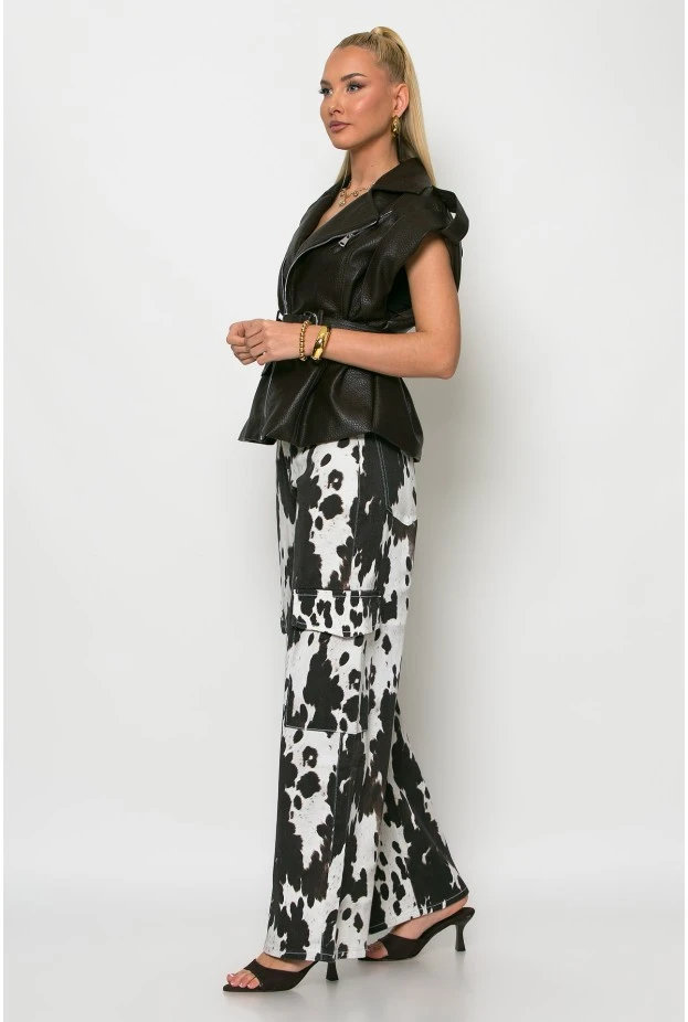 Jean cargo barrel cow print εκρού