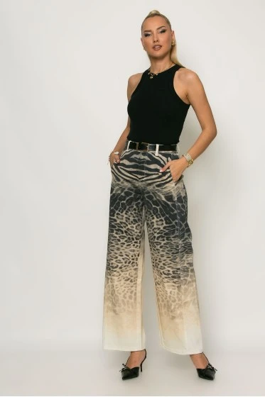 Jean loose fit animal print μπεζ