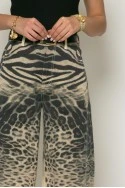 Jean loose fit animal print μπεζ