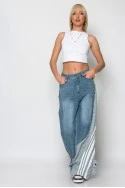 Jean loose fit με υφασμάτινη λεπτομέρεια στο πλάι γκρι
