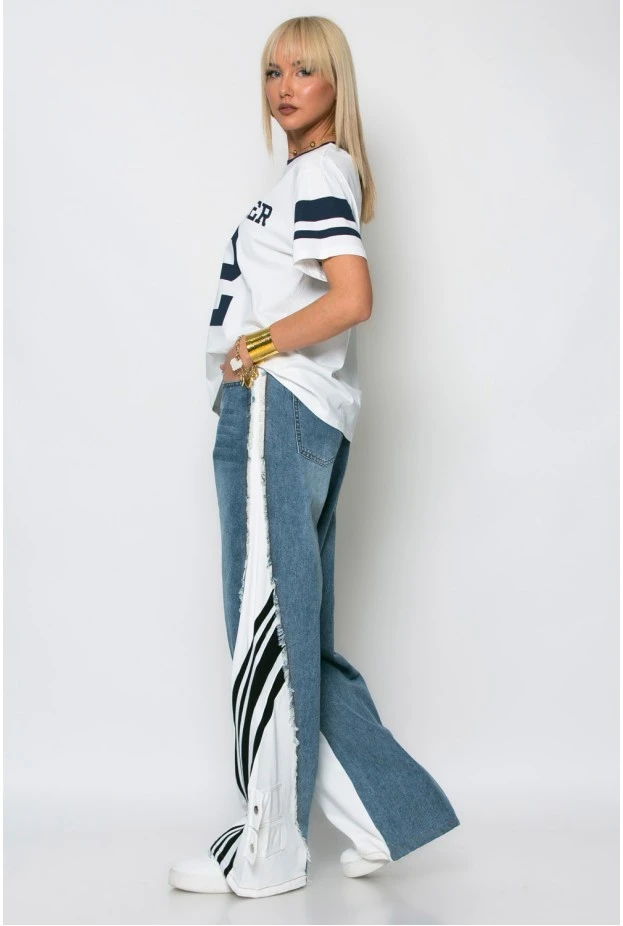 Jean loose fit με υφασμάτινη λεπτομέρεια στο πλάι λευκό