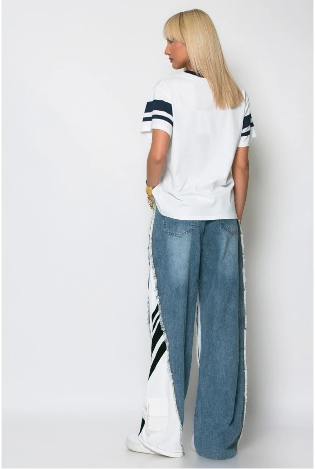 Jean loose fit με υφασμάτινη λεπτομέρεια στο πλάι λευκό