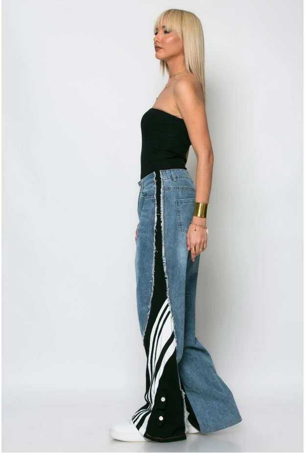 Jean loose fit με υφασμάτινη λεπτομέρεια στο πλάι μαύρο
