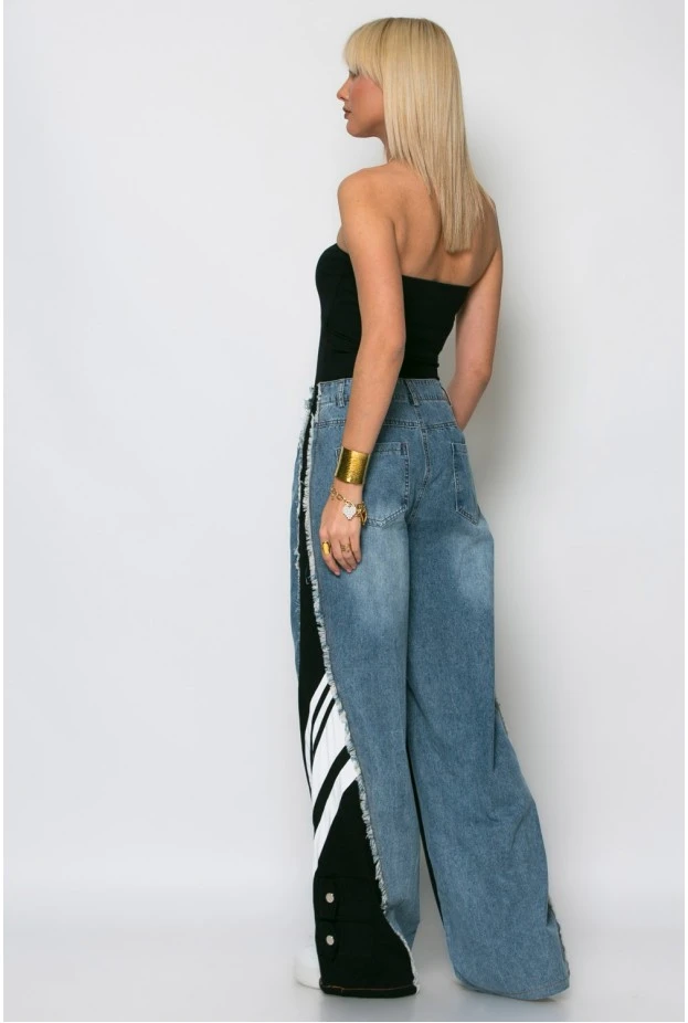 Jean loose fit με υφασμάτινη λεπτομέρεια στο πλάι μαύρο