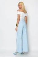 Jean wide leg με πέρλες και στρας σιέλ