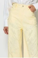 Jean wide leg με πέρλες και στρας κίτρινο