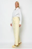 Jean wide leg με πέρλες και στρας κίτρινο