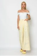 Jean wide leg με πέρλες και στρας κίτρινο