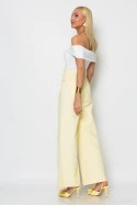 Jean wide leg με πέρλες και στρας κίτρινο