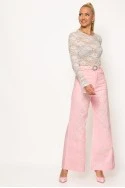 Jean wide leg με πέρλες και στρας ροζ