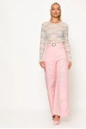 Jean wide leg με πέρλες και στρας ροζ