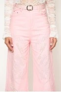 Jean wide leg με πέρλες και στρας ροζ