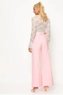 Jean wide leg με πέρλες και στρας ροζ