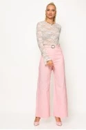 Jean wide leg me strass ροζ