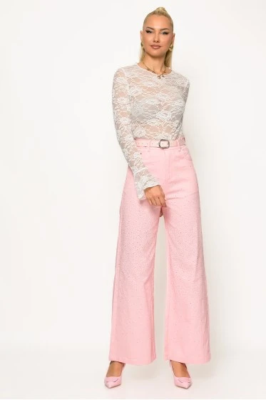 Jean wide leg me strass σιέλ