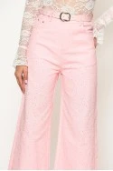 Jean wide leg me strass ροζ