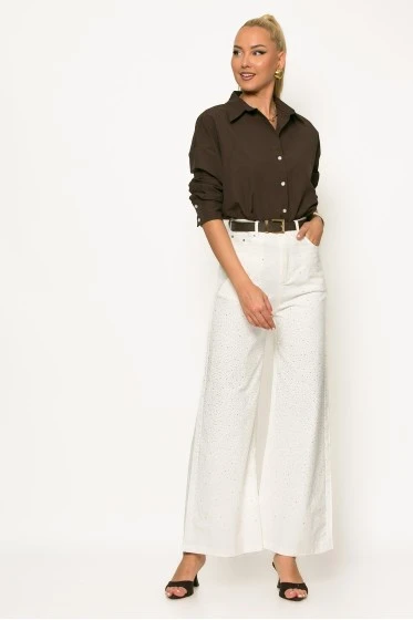 Jean wide leg me strass σιέλ