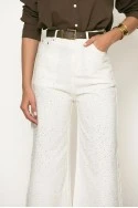 Jean wide leg me strass λευκό