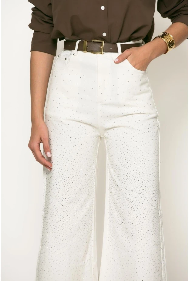 Jean wide leg me strass λευκό