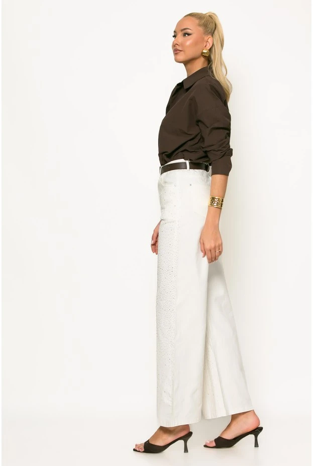 Jean wide leg me strass λευκό