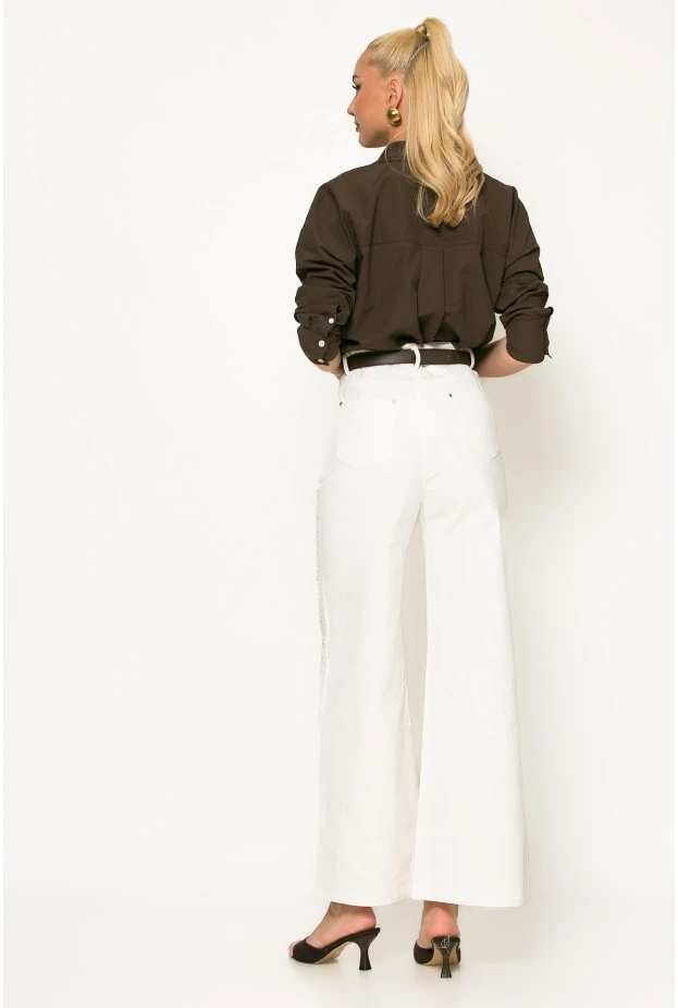 Jean wide leg me strass λευκό