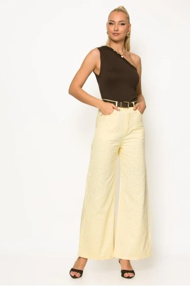 Jean wide leg me strass σιέλ