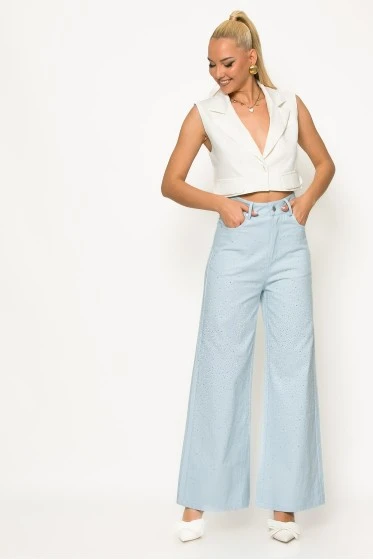 Jean wide leg me strass σιέλ